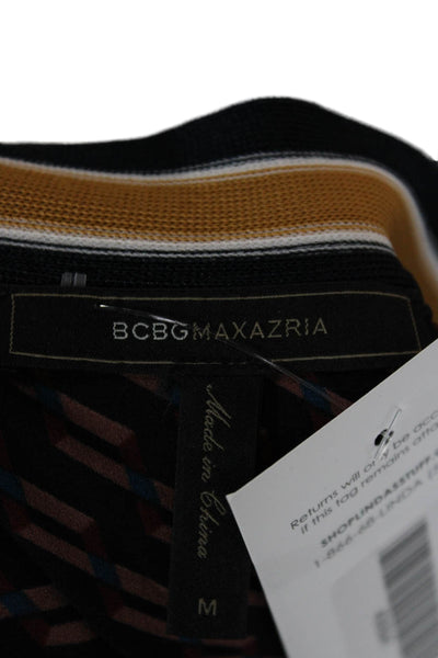 BCBG Max Azria Womens Shirt Dress Black Geometric Cotton Long Sleeve Zip Size M