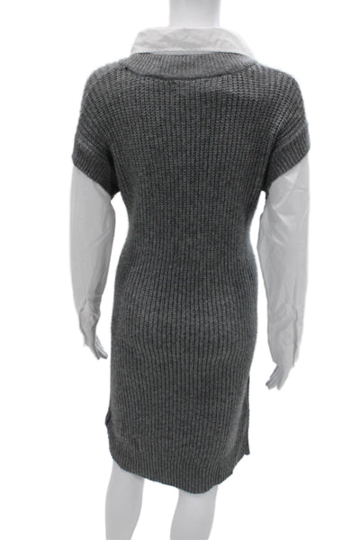 Tahari Women Sweater Dress Gray Collared Short Size S