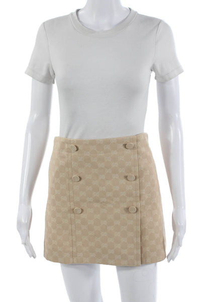 Gucci Women Mini Pencil Skirt Beige Geometric Cotton Polyester Size 44