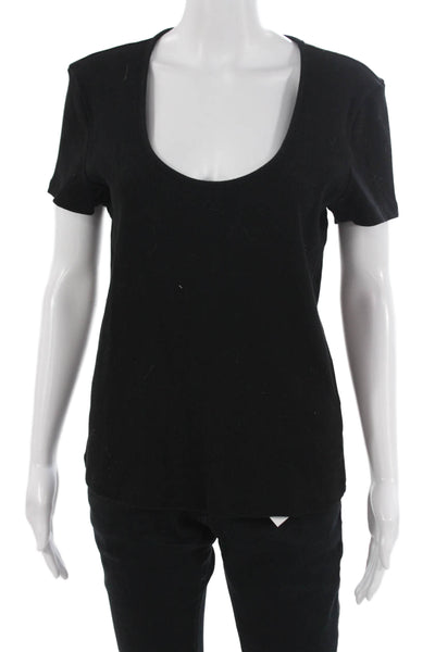 L'Agence Womens Basic Black T-Shirt Short Sleeve Round Neck Size 2XL