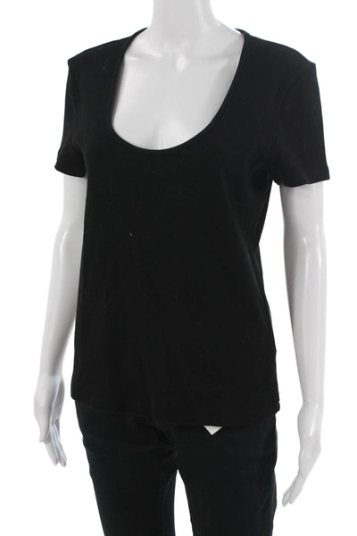 L'Agence Womens Basic Black T-Shirt Short Sleeve Round Neck Size 2XL