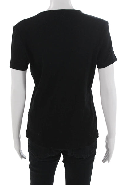 L'Agence Womens Basic Black T-Shirt Short Sleeve Round Neck Size 2XL