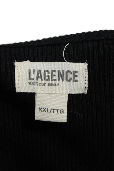 L'Agence Womens Basic Black T-Shirt Short Sleeve Round Neck Size 2XL