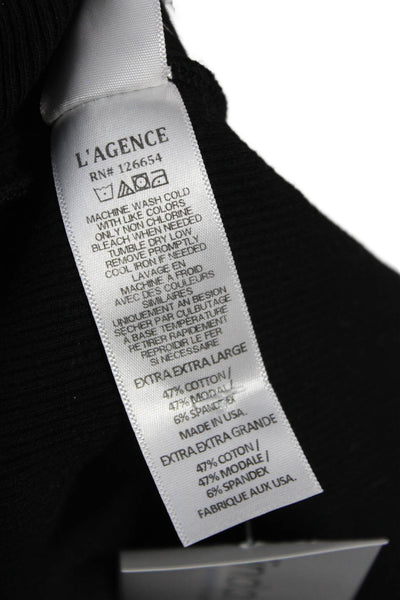 L'Agence Womens Basic Black T-Shirt Short Sleeve Round Neck Size 2XL