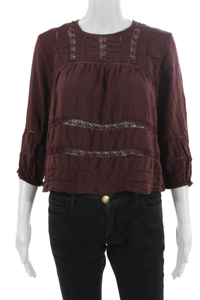 Wilfred Women Bohemian Brown Viscose Round Neck 3/4 Sleeve Blouse Size 2XS