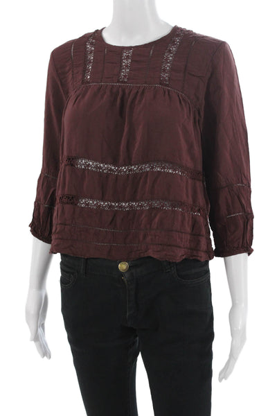 Wilfred Women Bohemian Brown Viscose Round Neck 3/4 Sleeve Blouse Size 2XS