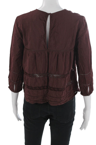Wilfred Women Bohemian Brown Viscose Round Neck 3/4 Sleeve Blouse Size 2XS