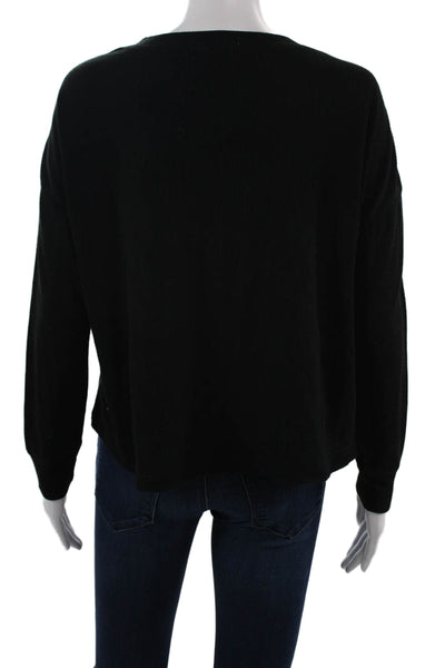 Z Supply Women Black Basic Long Sleeve Button Front Round Neck Top Size XS