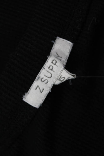 Z Supply Women Black Basic Long Sleeve Button Front Round Neck Top Size XS