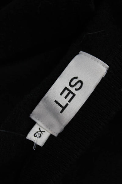 Set Unisex Cardigan Black Crew Neck Button Long Sleeve Size XS