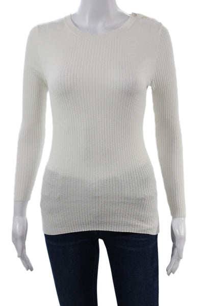 Frame Unisex Pullover Sweater White Crew Neck Striped Cotton Blend Size S