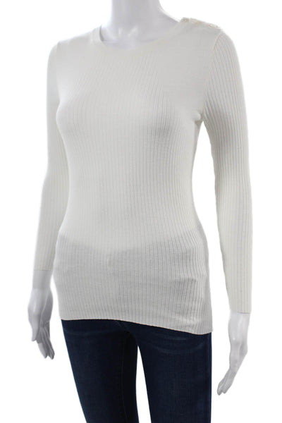 Frame Unisex Pullover Sweater White Crew Neck Striped Cotton Blend Size S