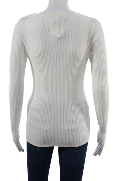 Frame Unisex Pullover Sweater White Crew Neck Striped Cotton Blend Size S