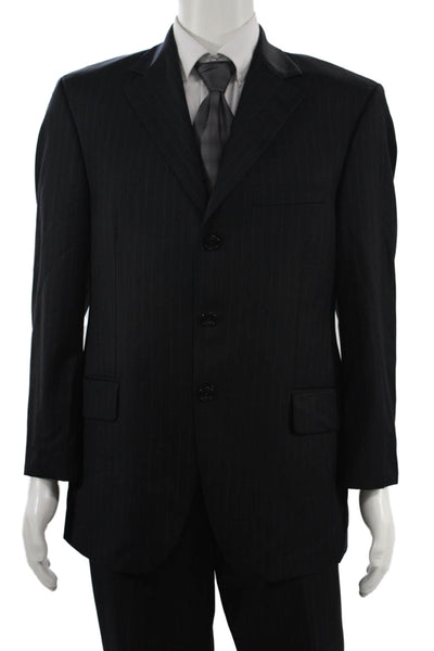 Ultimo Mens Dark Gray Striped 2 Piece Suit Button Collared 97% Wool Size 40