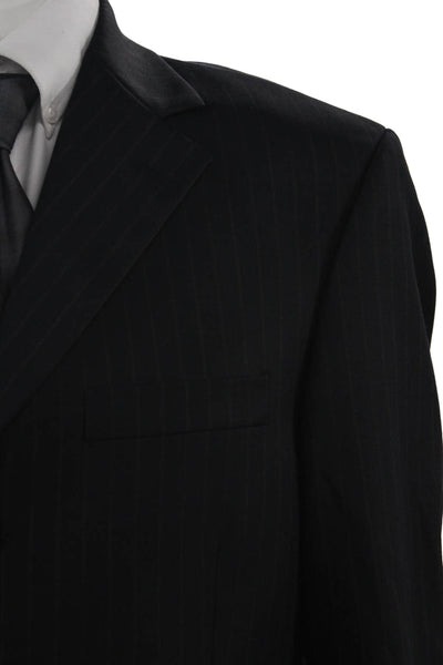 Ultimo Mens Dark Gray Striped 2 Piece Suit Button Collared 97% Wool Size 40