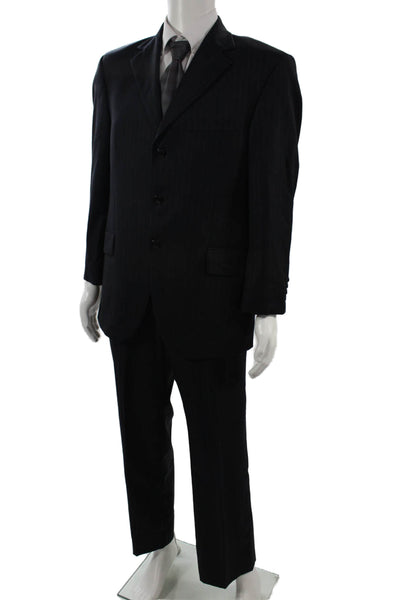 Ultimo Mens Dark Gray Striped 2 Piece Suit Button Collared 97% Wool Size 40