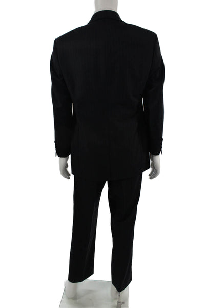 Ultimo Mens Dark Gray Striped 2 Piece Suit Button Collared 97% Wool Size 40