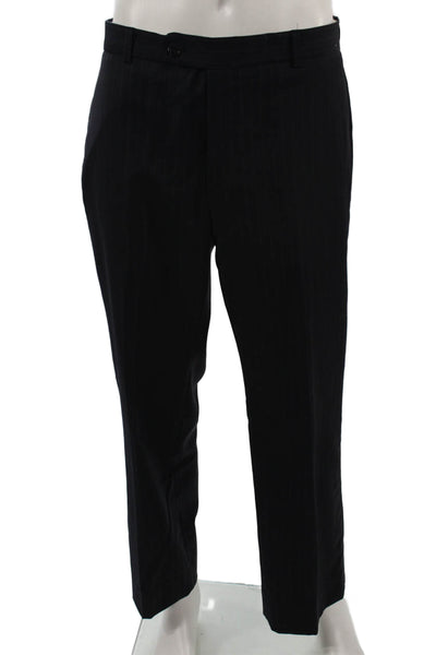 Ultimo Mens Dark Gray Striped 2 Piece Suit Button Collared 97% Wool Size 40
