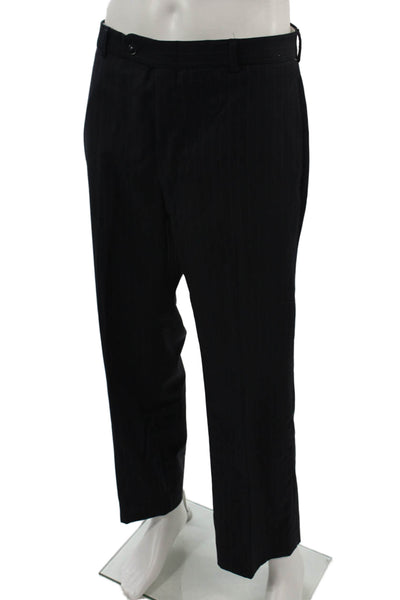 Ultimo Mens Dark Gray Striped 2 Piece Suit Button Collared 97% Wool Size 40