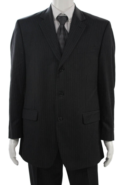 Calvin Klein Mens 2 Piece Suit Dark Gray Striped 100% Wool Button Size 42