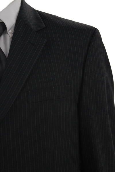 Calvin Klein Mens 2 Piece Suit Dark Gray Striped 100% Wool Button Size 42
