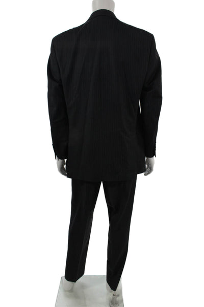 Calvin Klein Mens 2 Piece Suit Dark Gray Striped 100% Wool Button Size 42