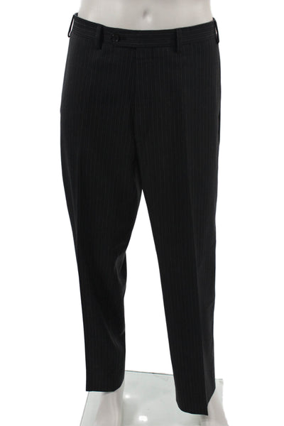 Calvin Klein Mens 2 Piece Suit Dark Gray Striped 100% Wool Button Size 42