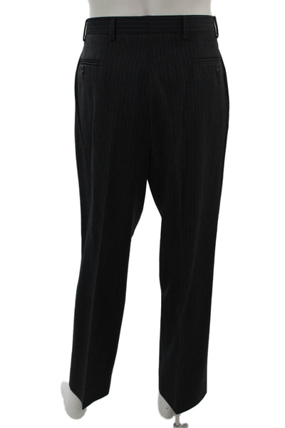 Calvin Klein Mens 2 Piece Suit Dark Gray Striped 100% Wool Button Size 42
