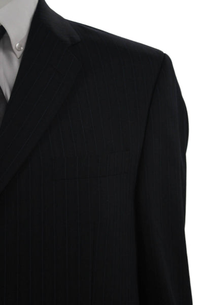 Calvin Klein Mens 2 Piece Dark Blue Wool Suit Collared Striped Size 43