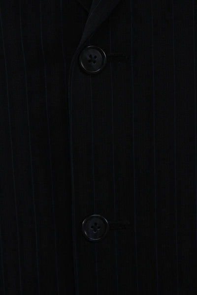 Calvin Klein Mens 2 Piece Dark Blue Wool Suit Collared Striped Size 43