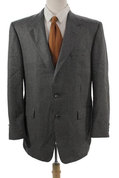 Hickey Freeman Men Dark Gray Checked 100% Wool Suit Jacket Button Size 42