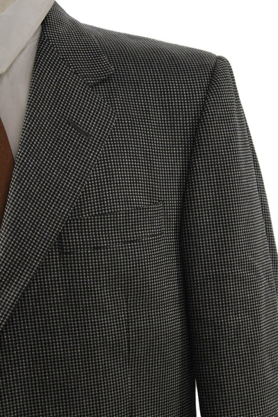 Hickey Freeman Men Dark Gray Checked 100% Wool Suit Jacket Button Size 42