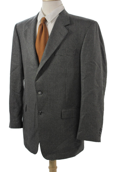 Hickey Freeman Men Dark Gray Checked 100% Wool Suit Jacket Button Size 42