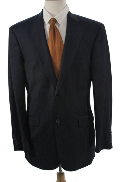 Stafford Mens Dark Blue Striped Wool Suit Jacket Button Collared Size 40