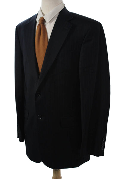 Stafford Mens Dark Blue Striped Wool Suit Jacket Button Collared Size 40