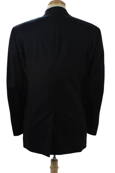Stafford Mens Dark Blue Striped Wool Suit Jacket Button Collared Size 40
