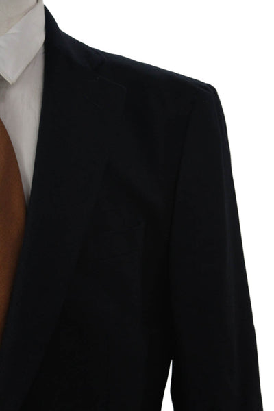 Brooks Brothers Mens Dark Blue Wool Blazer Collared Button Classic Size 41