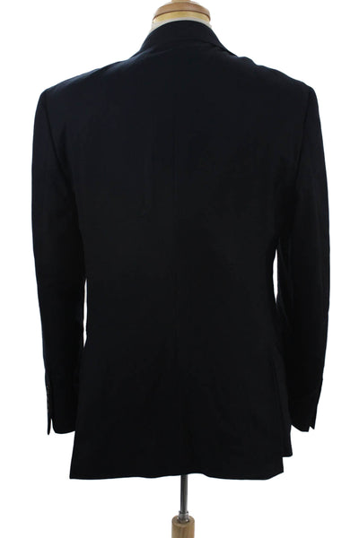 Brooks Brothers Mens Dark Blue Wool Blazer Collared Button Classic Size 41