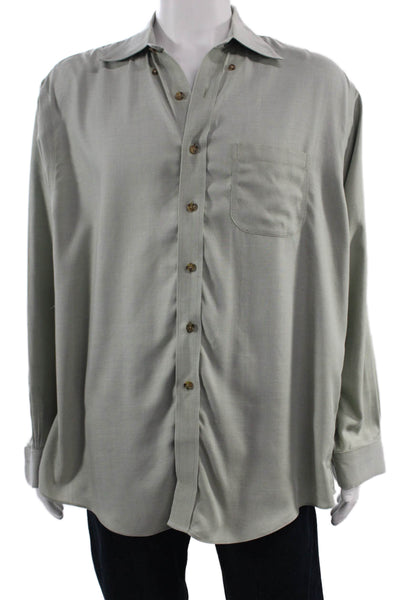Brooks Brothers Mens Gray Herringbone Cotton Cashmere Button-Up Shirt Size L