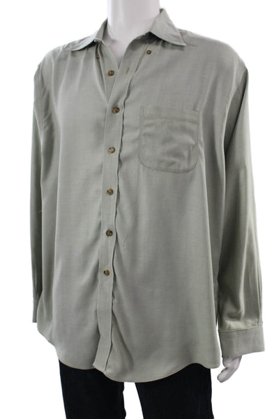 Brooks Brothers Mens Gray Herringbone Cotton Cashmere Button-Up Shirt Size L