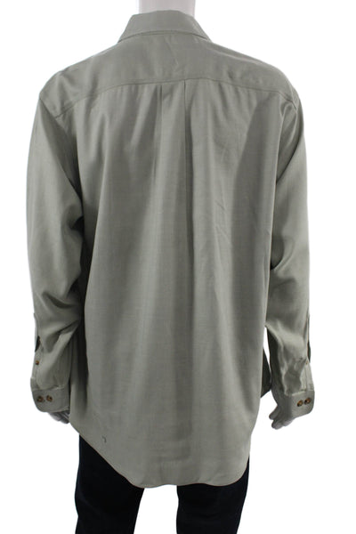 Brooks Brothers Mens Gray Herringbone Cotton Cashmere Button-Up Shirt Size L