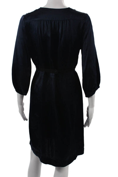 Sandro Womens Dark Blue V Neck Solid Shift Dress 3/4 Sleeve Silk Blend Size 1