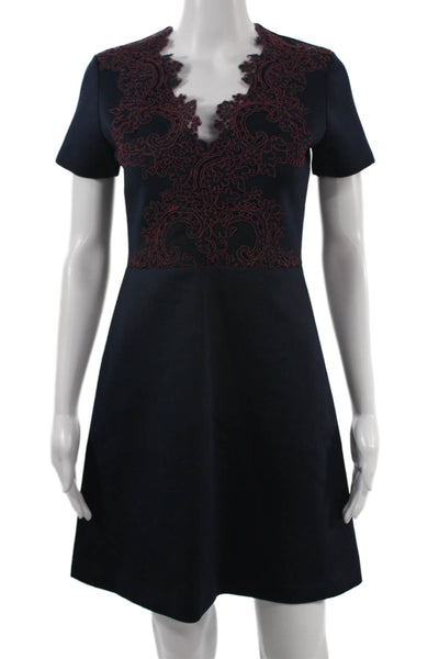Sandro Womens A-Line Shift Dress Dark Blue Knee-Length Zip Size 1