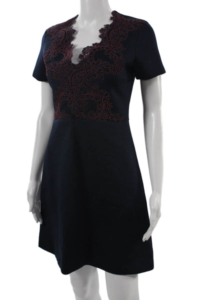 Sandro Womens A-Line Shift Dress Dark Blue Knee-Length Zip Size 1