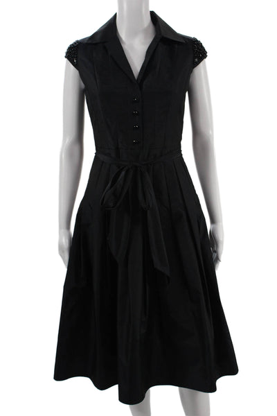 Celine K Womens Fit & Flare Shirt Dress Black Short Sleeve Collared Size 0