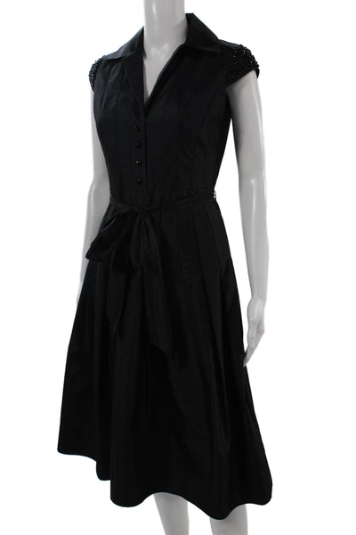 Celine K Womens Fit & Flare Shirt Dress Black Short Sleeve Collared Size 0