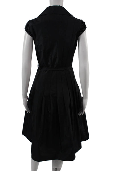 Celine K Womens Fit & Flare Shirt Dress Black Short Sleeve Collared Size 0
