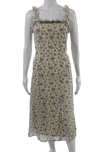 Etophe Studios Women Beige Floral Sundress Square Neck Knee Length Size S