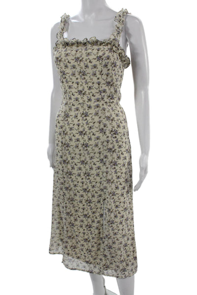 Etophe Studios Women Beige Floral Sundress Square Neck Knee Length Size S