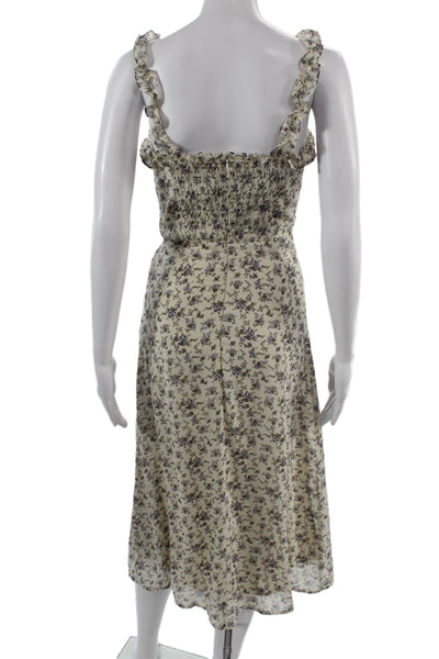 Etophe Studios Women Beige Floral Sundress Square Neck Knee Length Size S